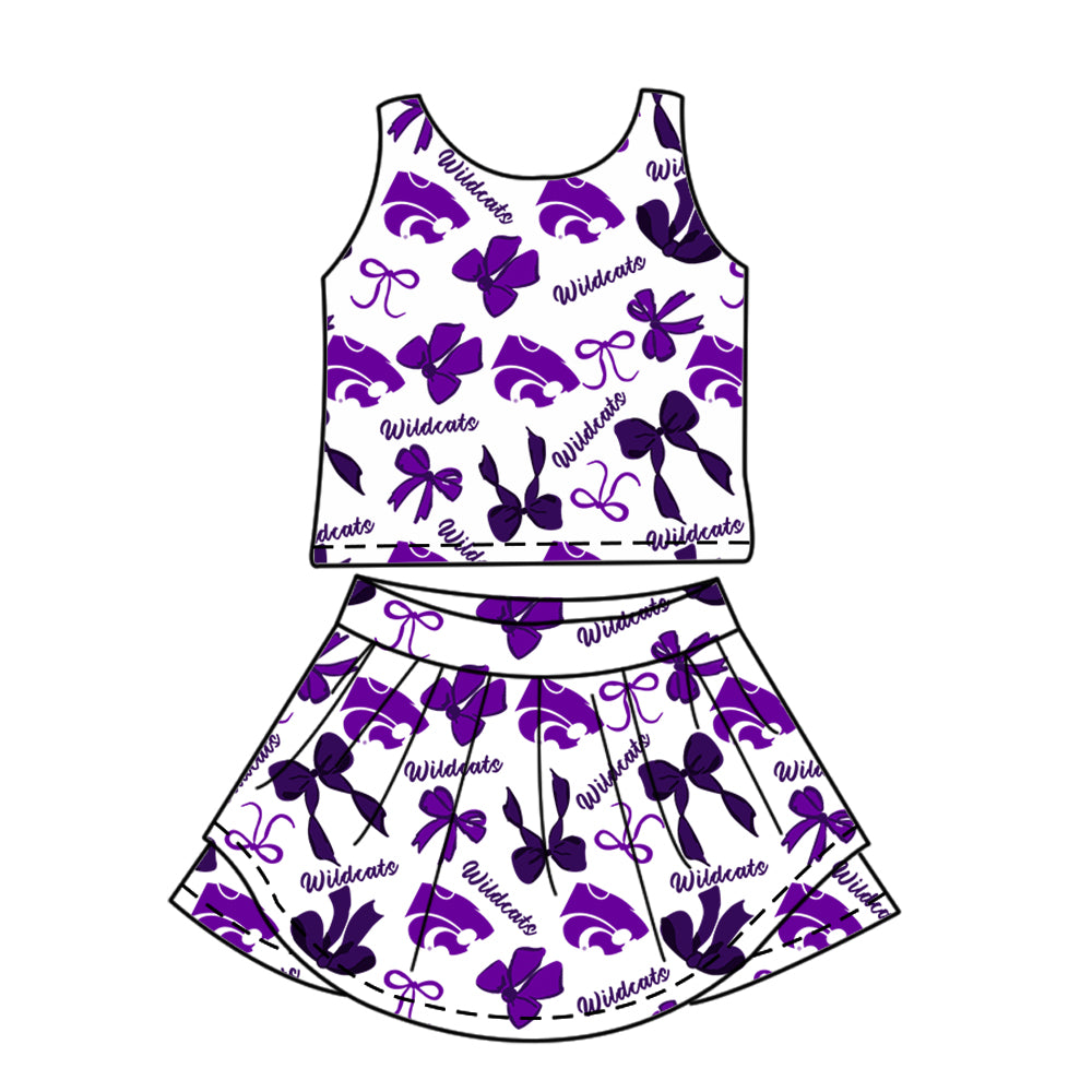 Custom Moq 3 Wildcats Bows Yoga Sleeveless Skorts Girls Set