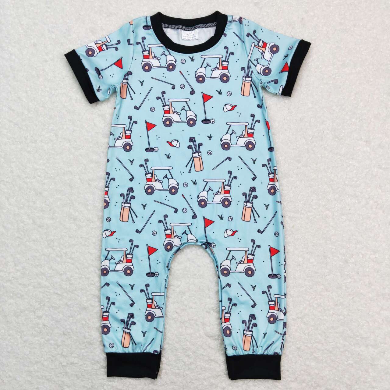 SR0529 Golf car blue short sleeve boys romper