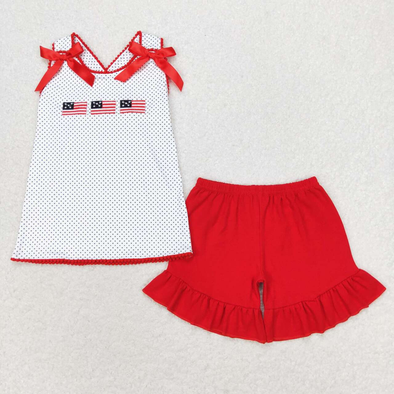 GSSO1414 embroidery July 4th flag sleeveless red shorts girls set