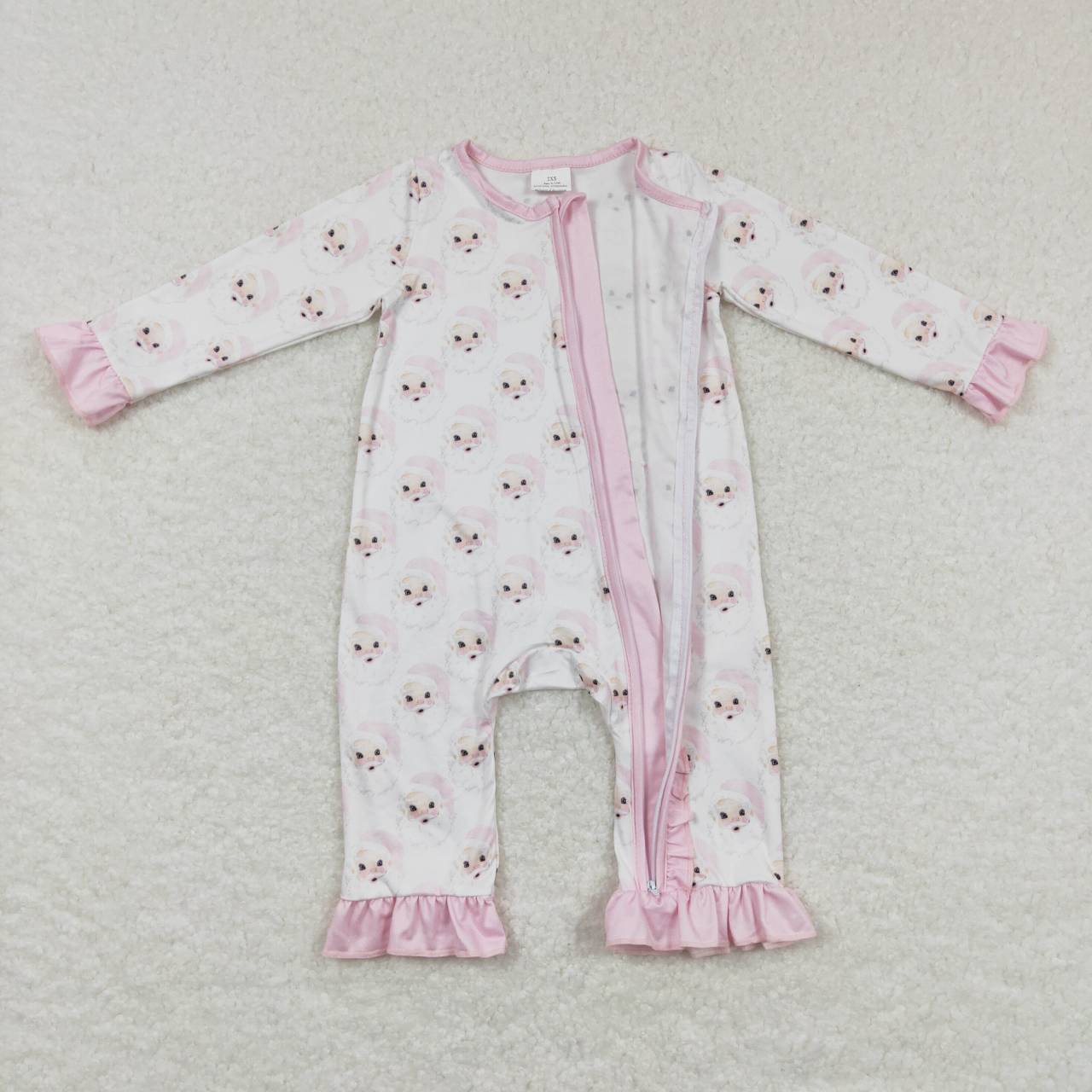 LR0584 Christmas Santa Claus pink long sleeve girls romper