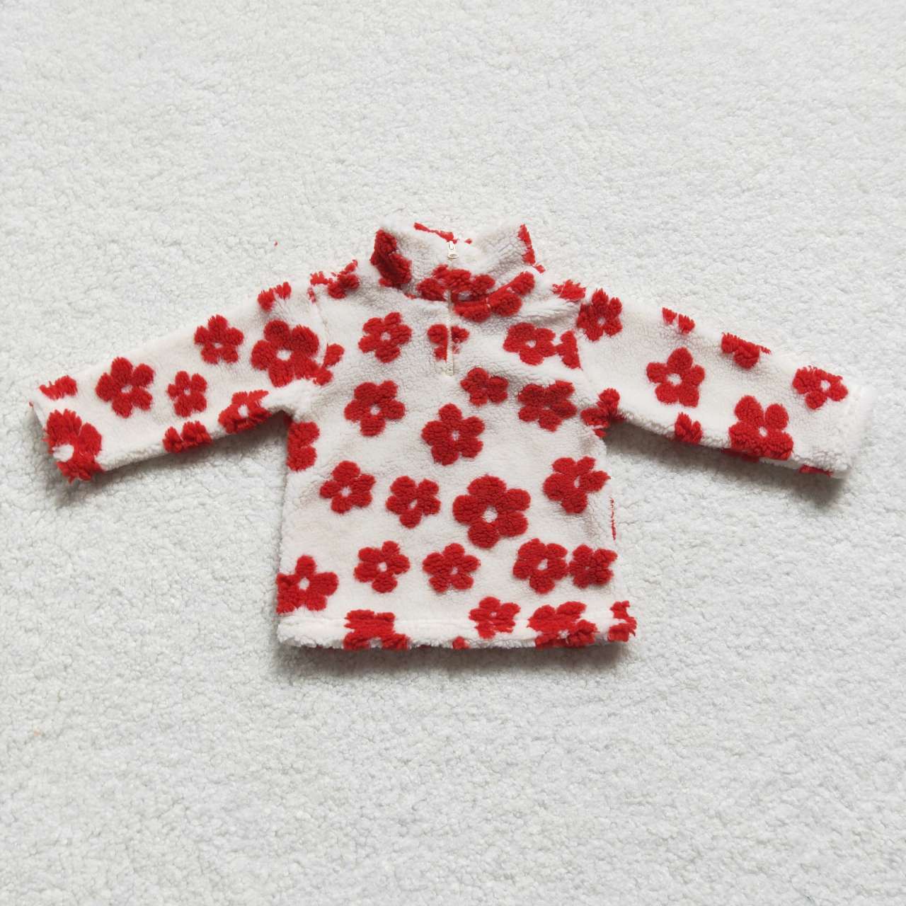 GT0266 Red flowers long sleeve white kids pullover