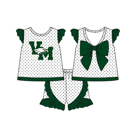 custom style VM green dot bow flutter sleeve shorts girls set