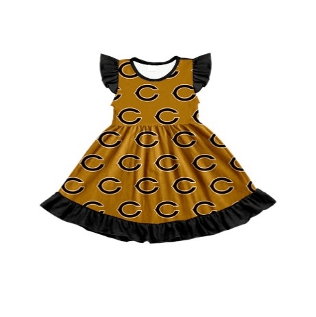 custom style C brown flutter sleeve girls bows dress