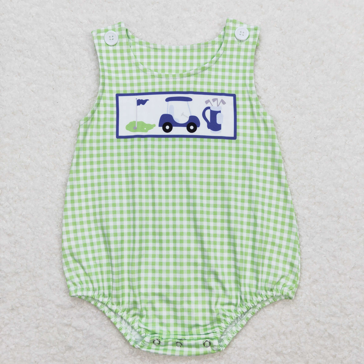 SR1227 Golf green checkered sleeveless boys romper