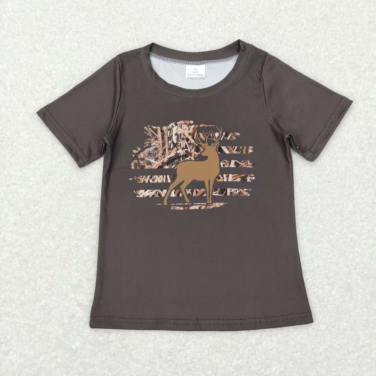 BT0440 Hunting deer star brown short sleeve boys t-shirt