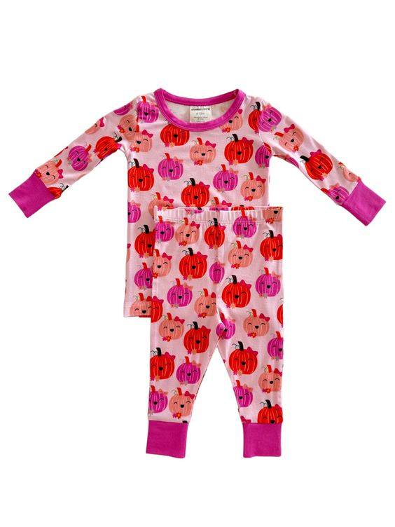 preorder GLP1729 cute pumpkin hot pink long sleeve pants girls pajamas