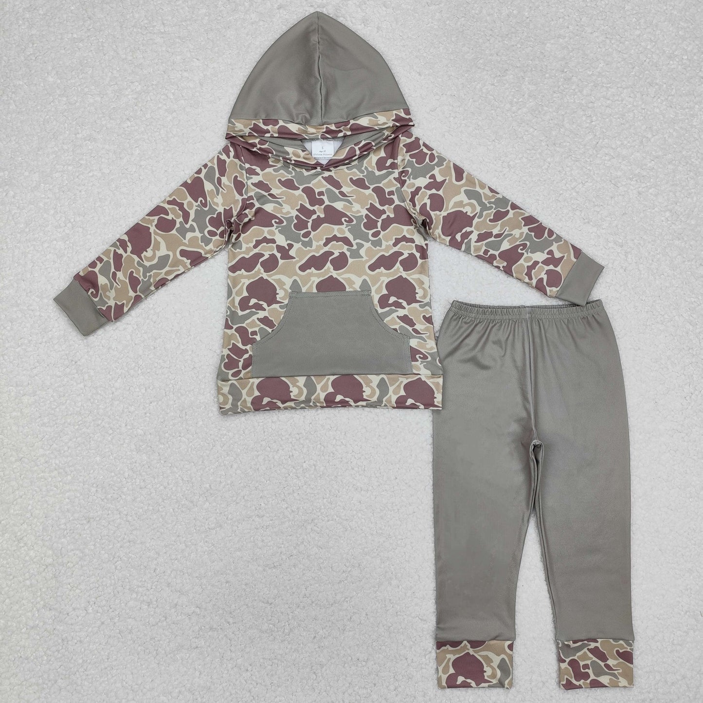 BLP0960 light green camo pocket long sleeve hoodie pants boys set