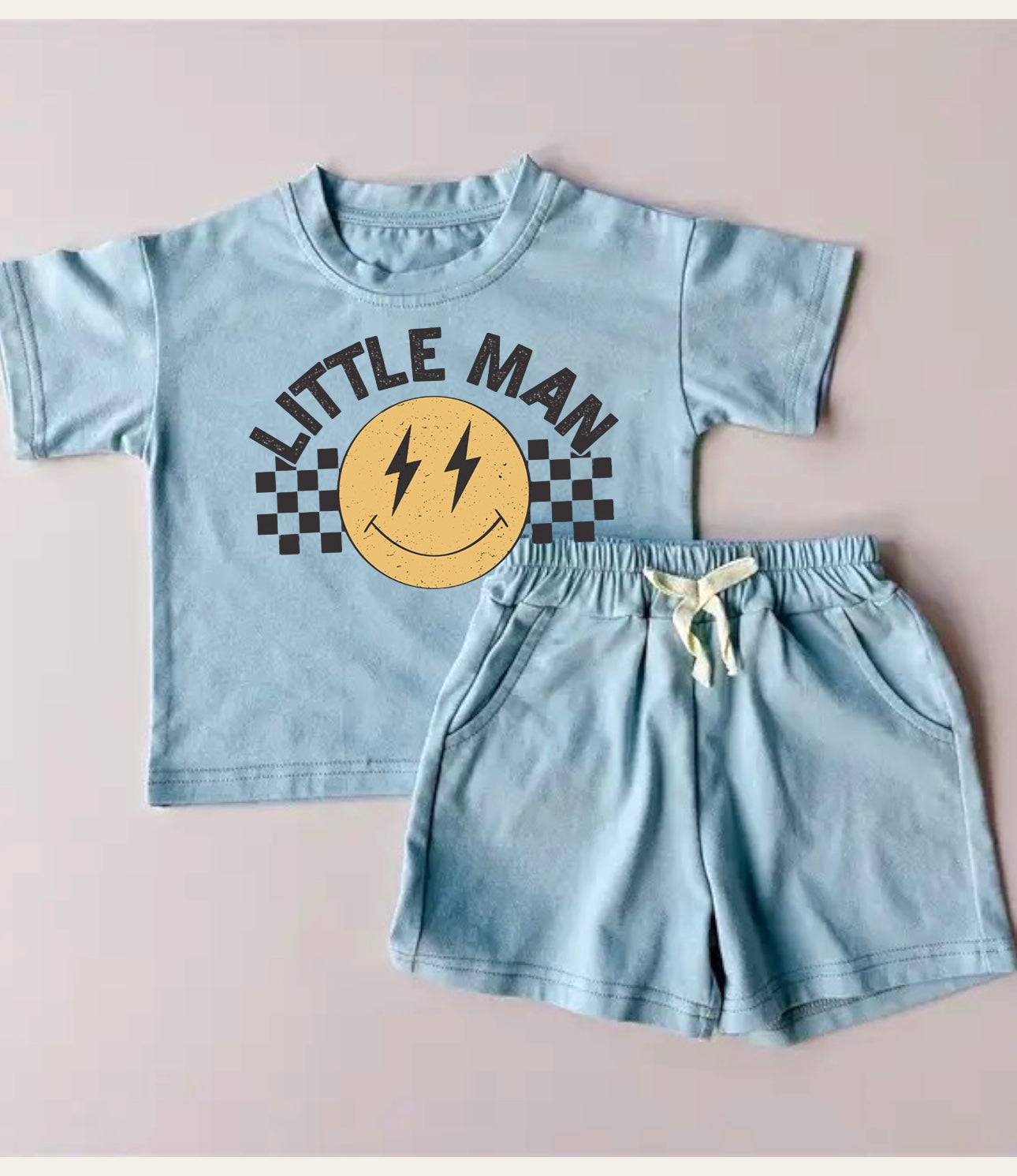 custom moq 3 little man smile blue short sleeve shorts boys set