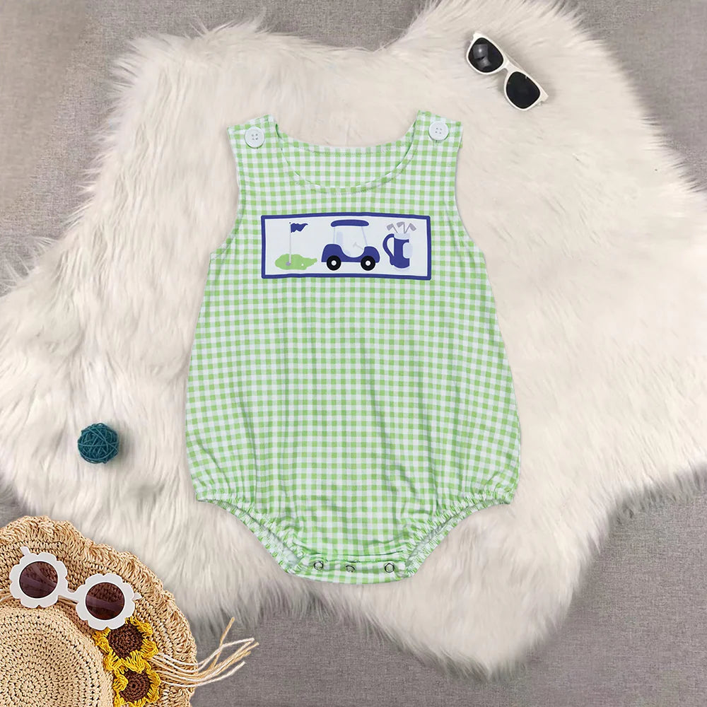 embroidery golf Summer boys set/romper RTS sibling clothes