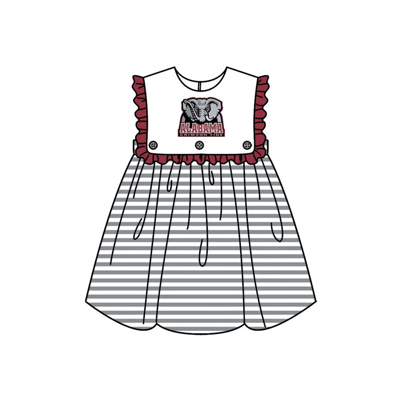 custom moq 3 football team ALABAMA elephant grey striped girls dress