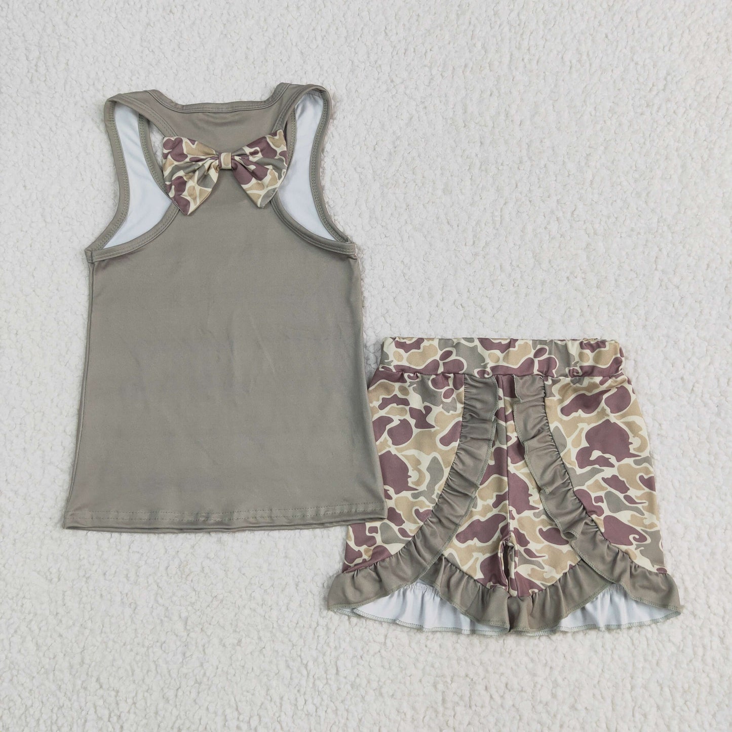 GSSO1629 hunting camo duck camo bow green sleeveless ruffles short girls set