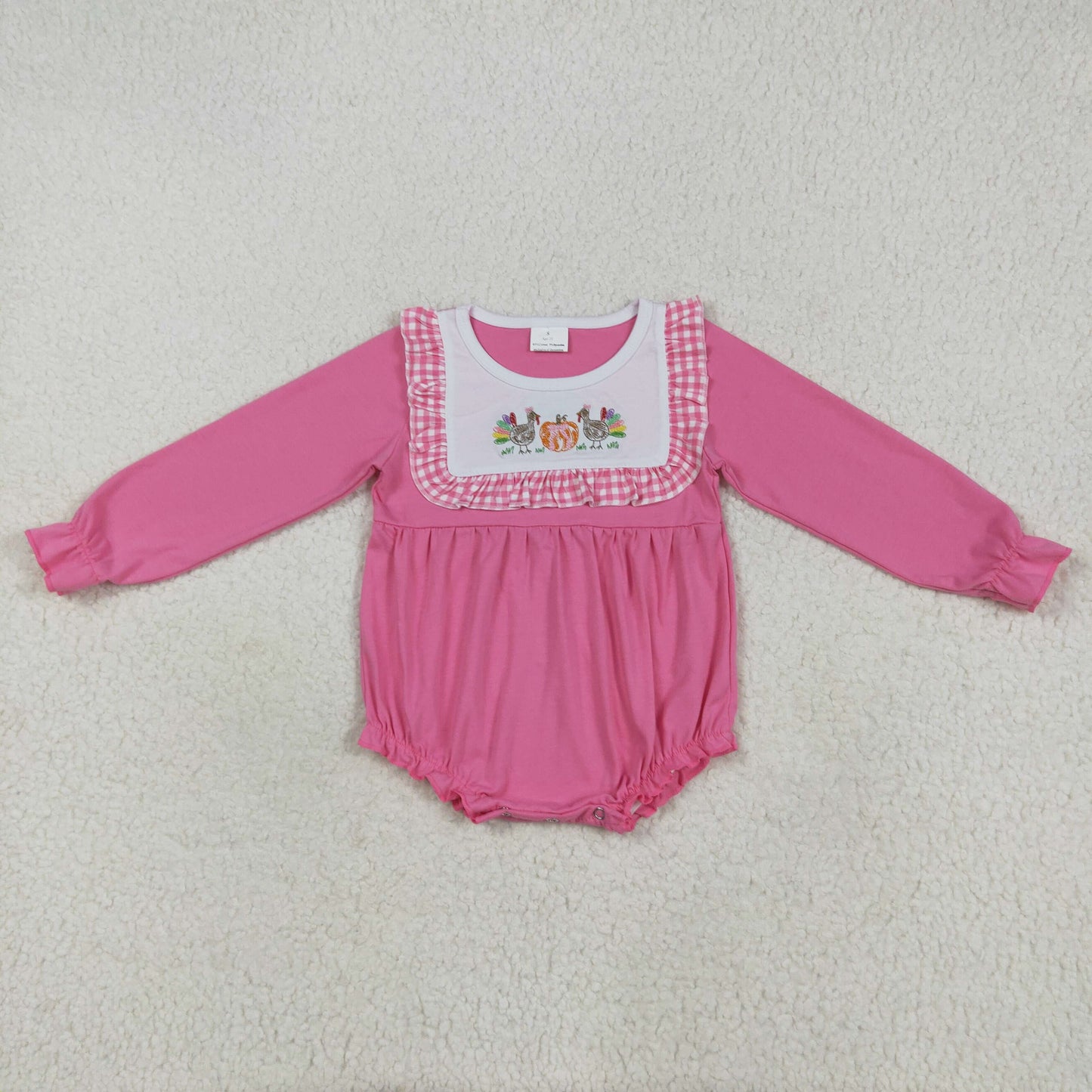 embroidery LR2287 thanksgiving pumpkin pink long sleeve girls romper