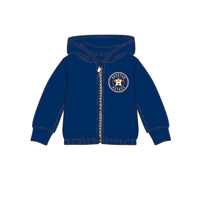 custom moq 3 football item Houston navy blue long sleeve zipper hoodie kids coat