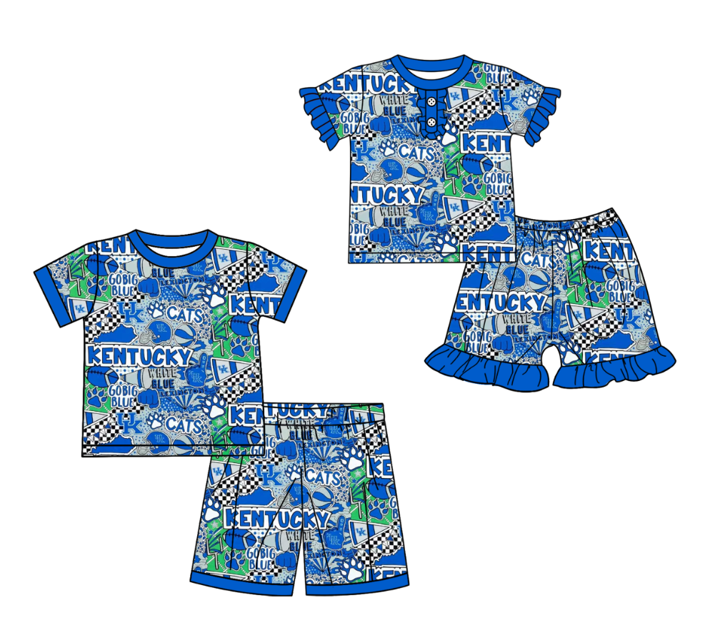 custom moq 3 football team kentucky UK blue set sibling clothes