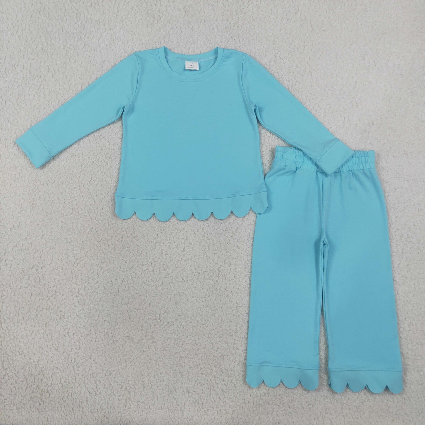 GLP3297 Scallop Blue Scallop Long Sleeve Pants Girls Set