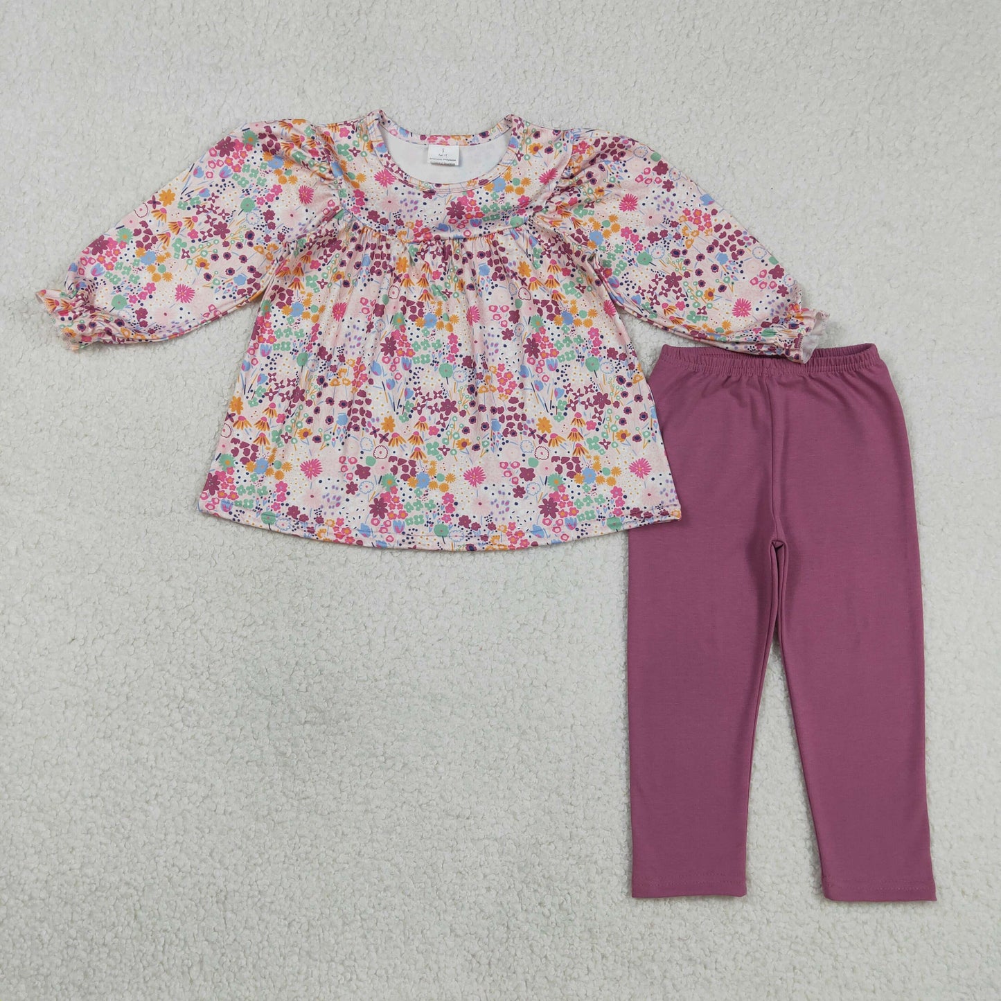 GLP1817 colorful flowers floral long sleeve purple pants girls set