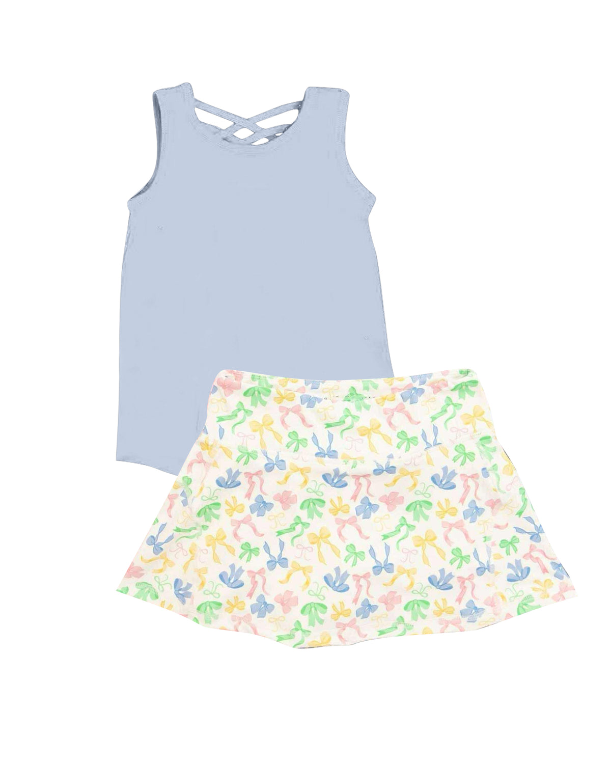 preorder blue sleeveless colorful bows skorts girls set