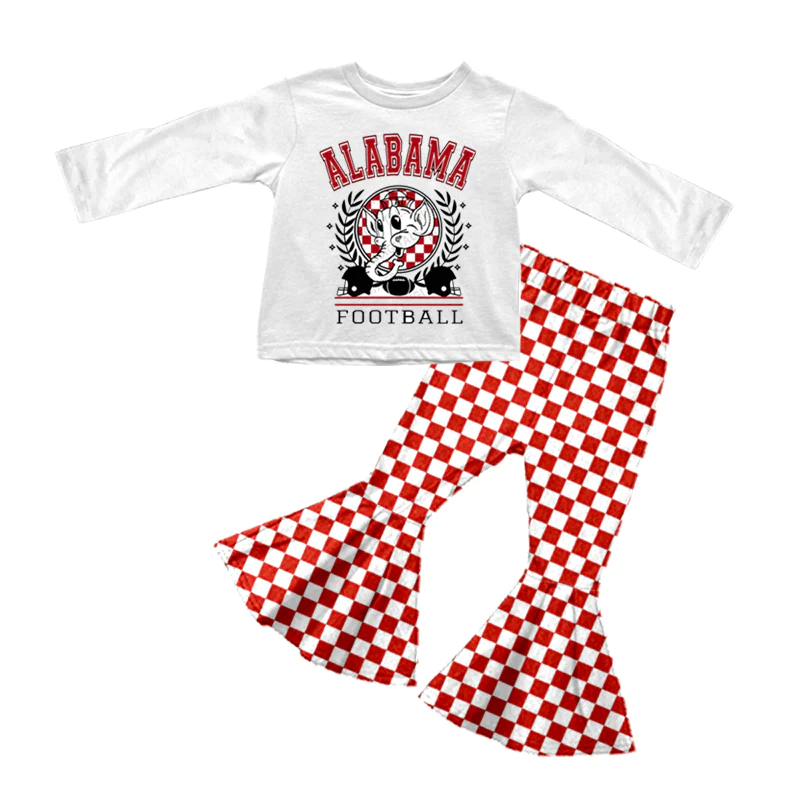 custom S 9.13 Team elephant long sleeve red plaid pants girls set