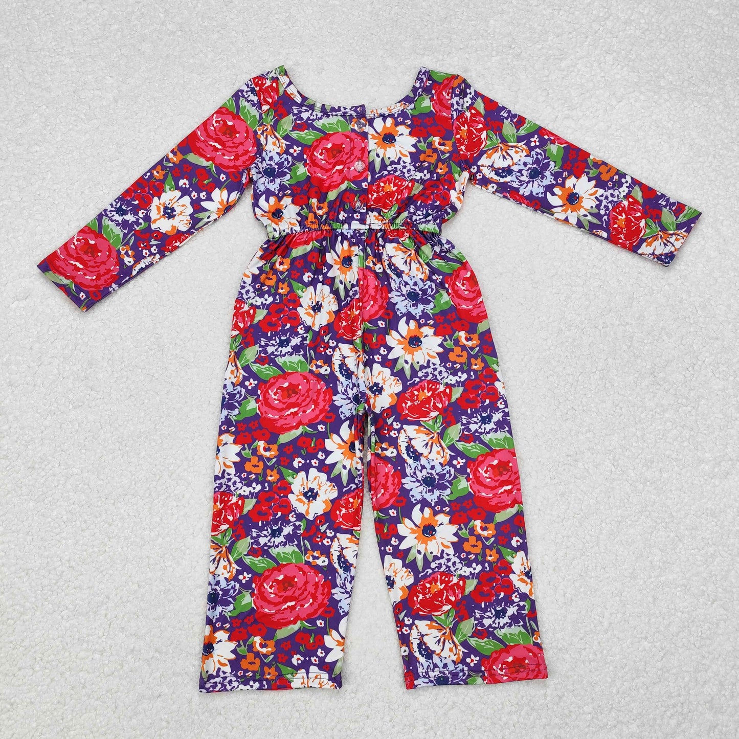 LR1835 red purple flowers long sleeve girls jumpsuits