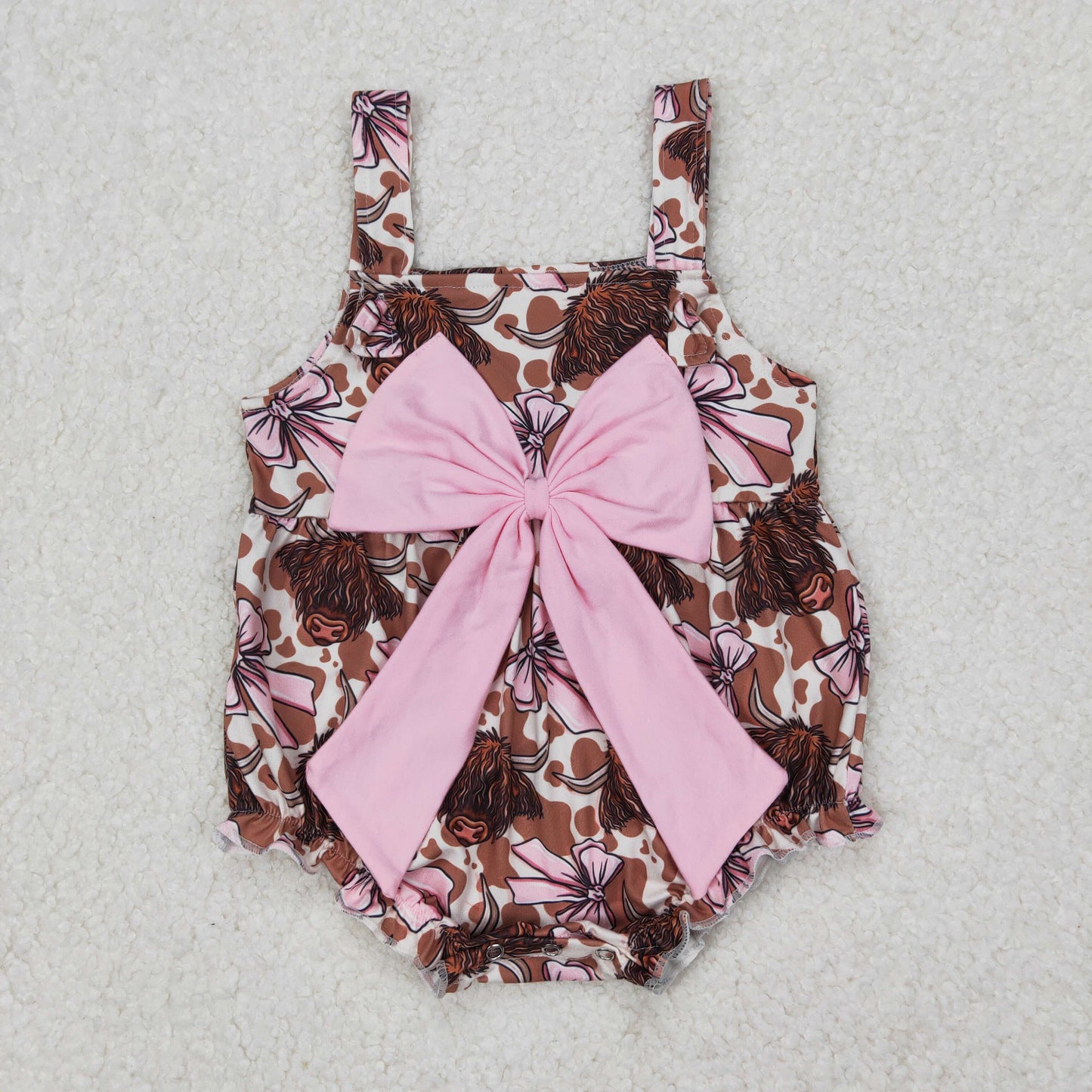 SR2697 Western highland cow pink bows camisole girls romper