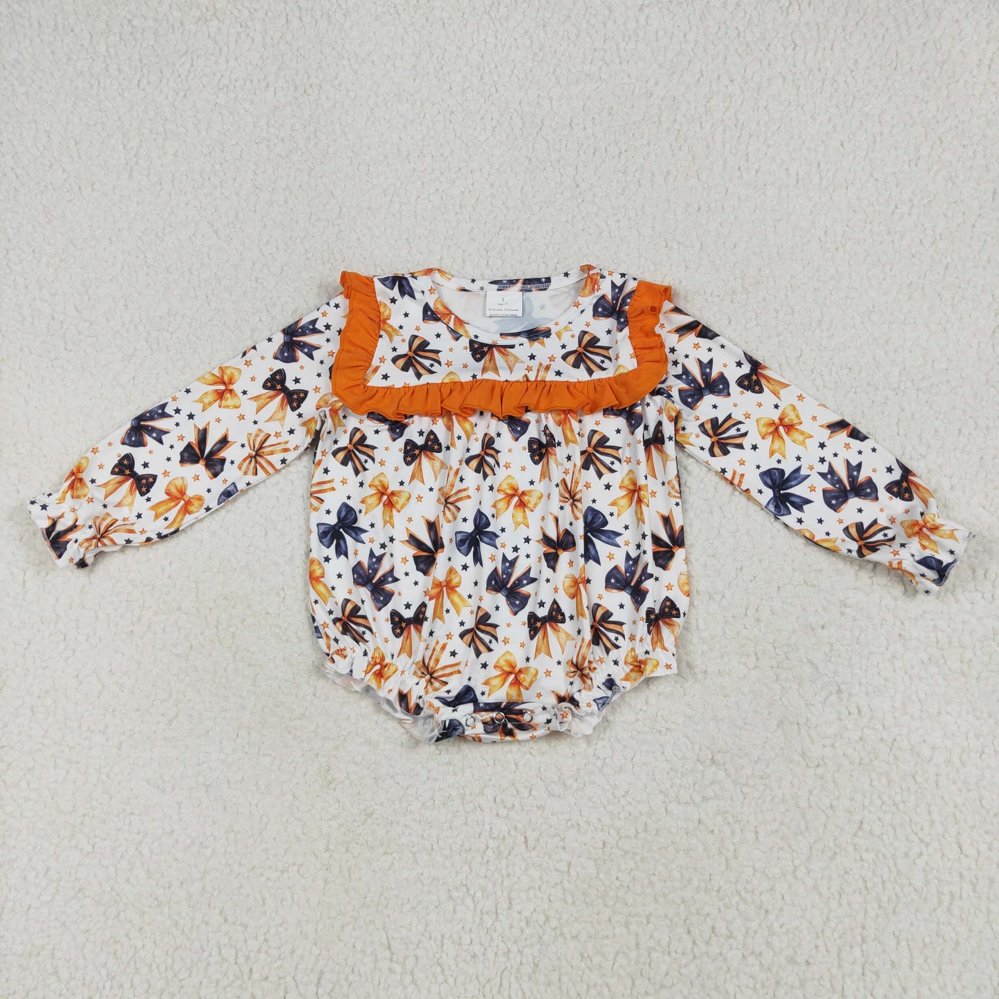 LR2207 Halloween orange black bows ruffles long sleeve girls romper