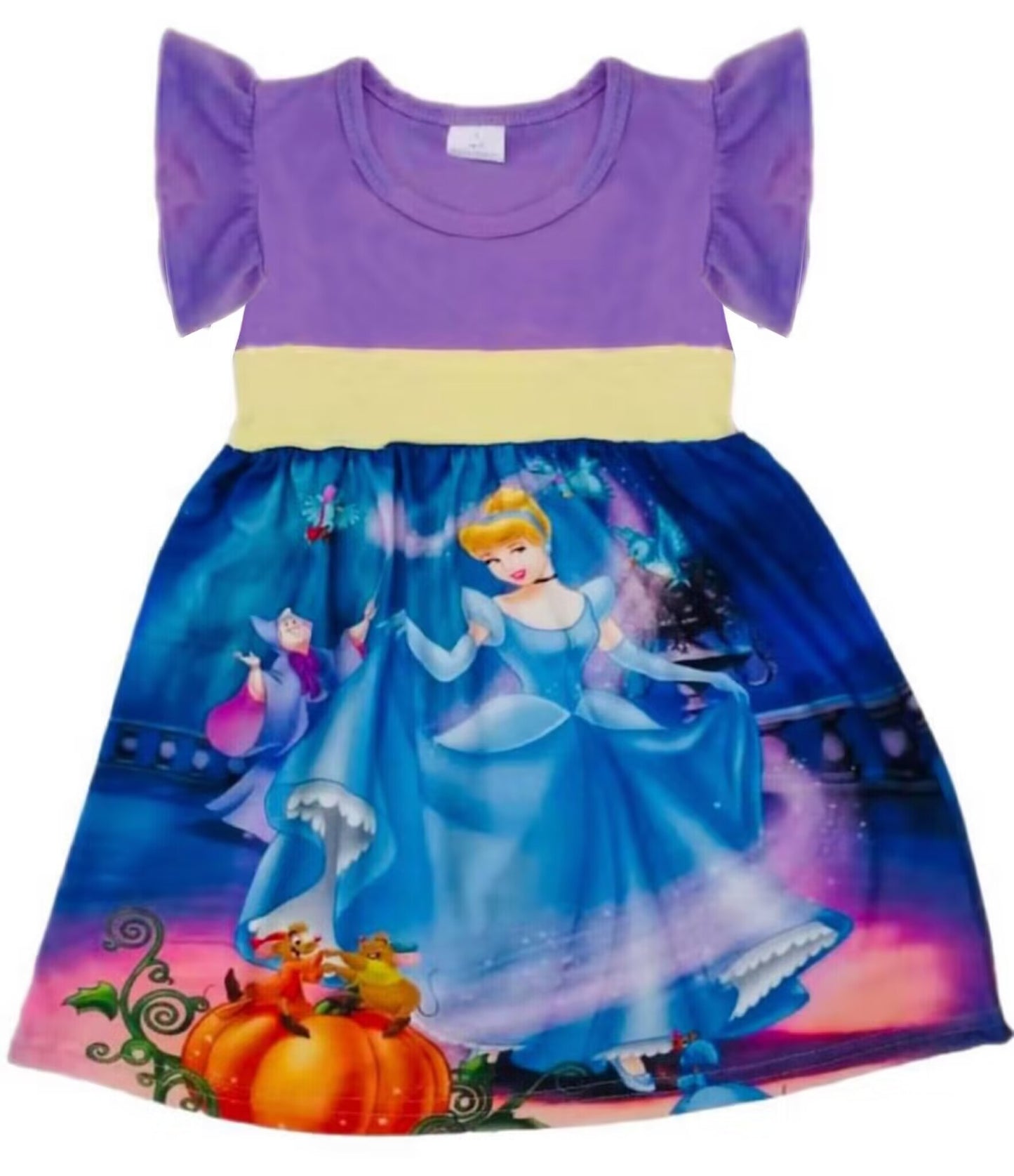 Custom Cartoon princess purple short sleeve girls dress moq 3