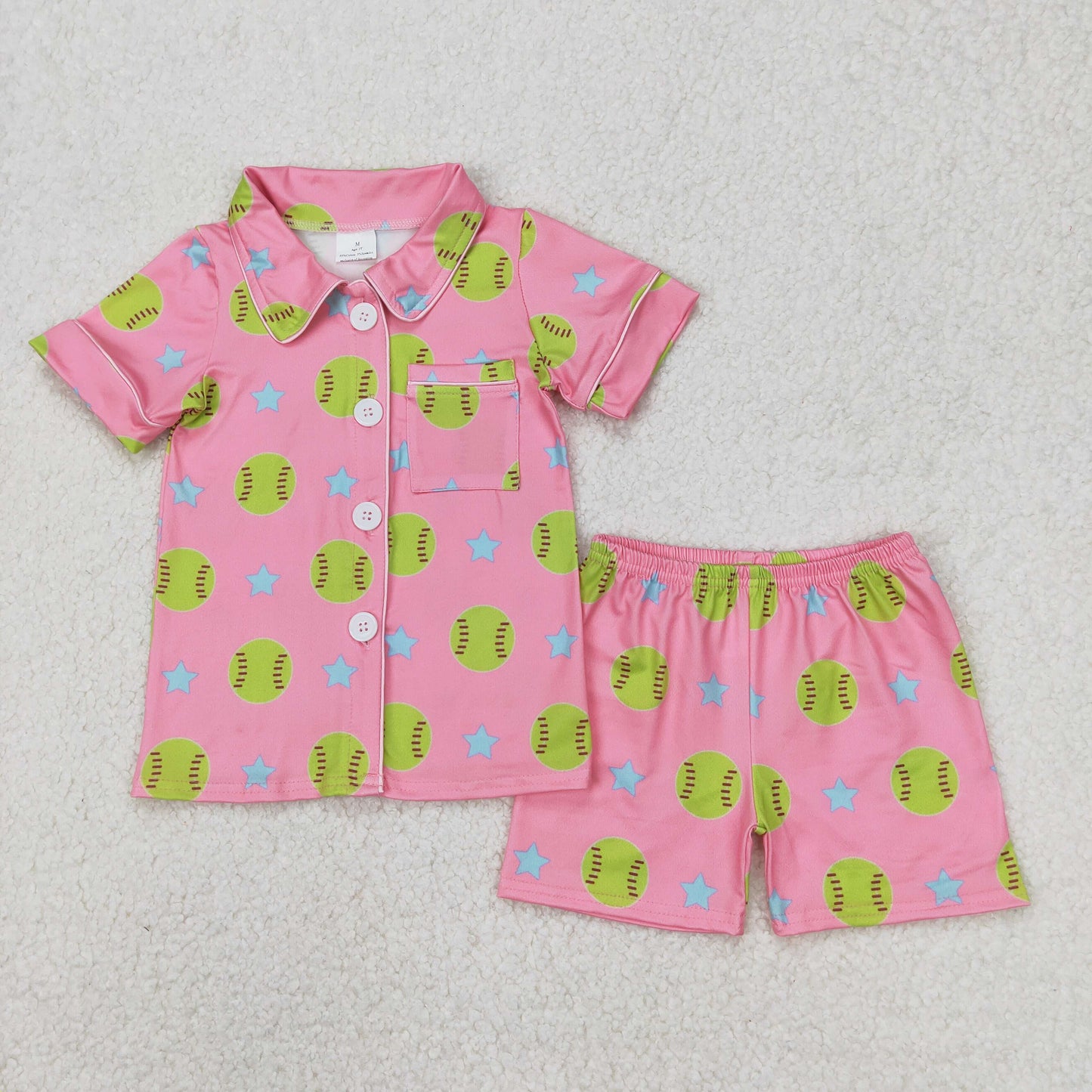 GSSO2203 yellow baseball pink short sleeve shorts girls Summer pajamas