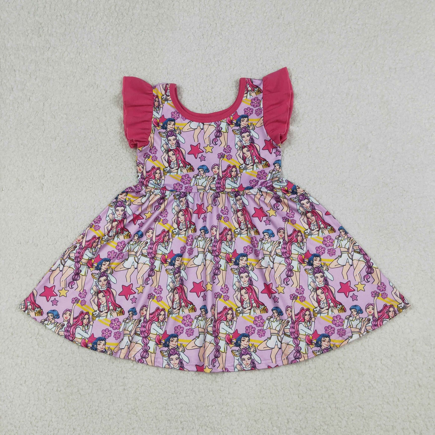 GSD3273 Hunter Star K Hot Pink Flutter Sleeve Girls Dress