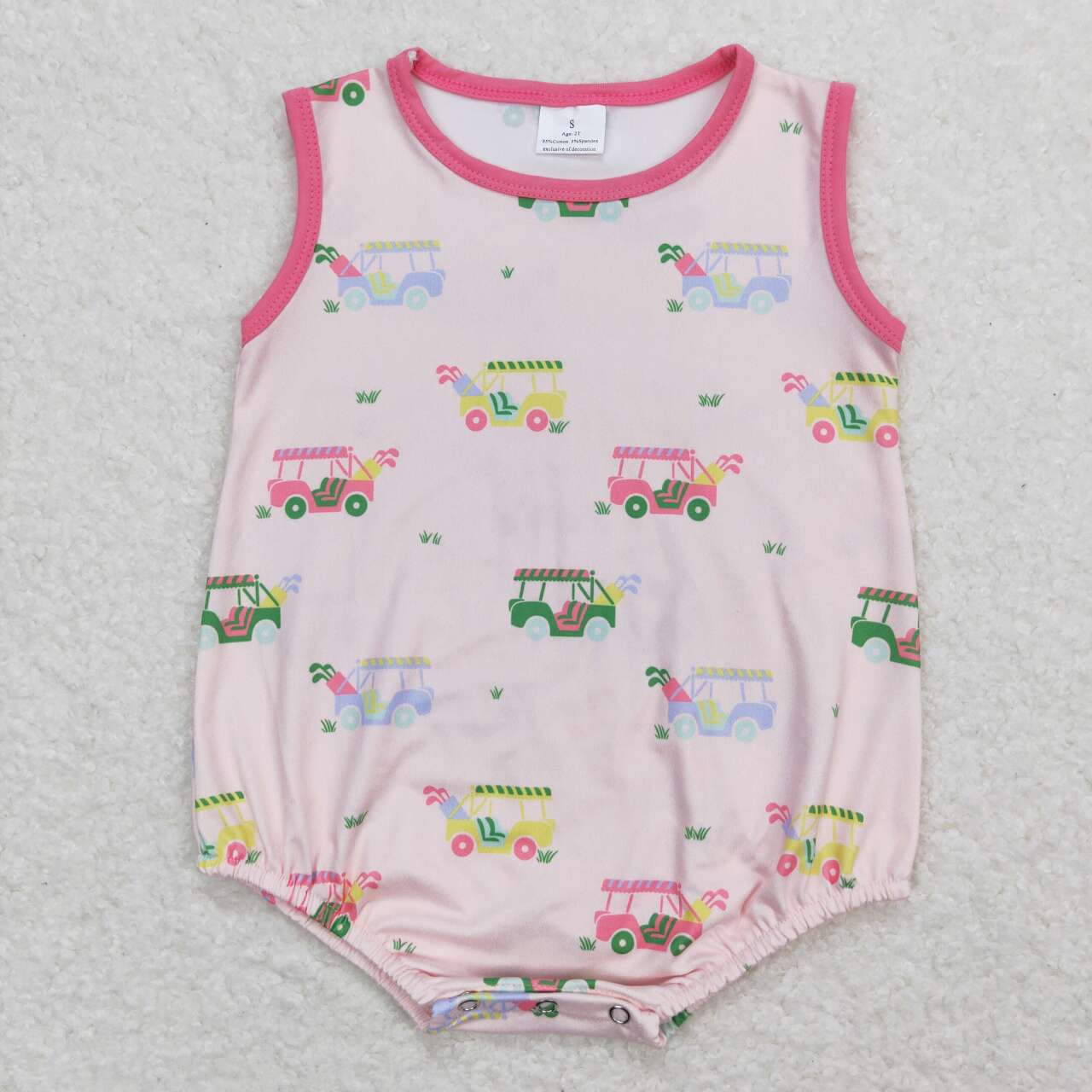 SR0981 Golf Car Pink Sleeveless Girls Romper