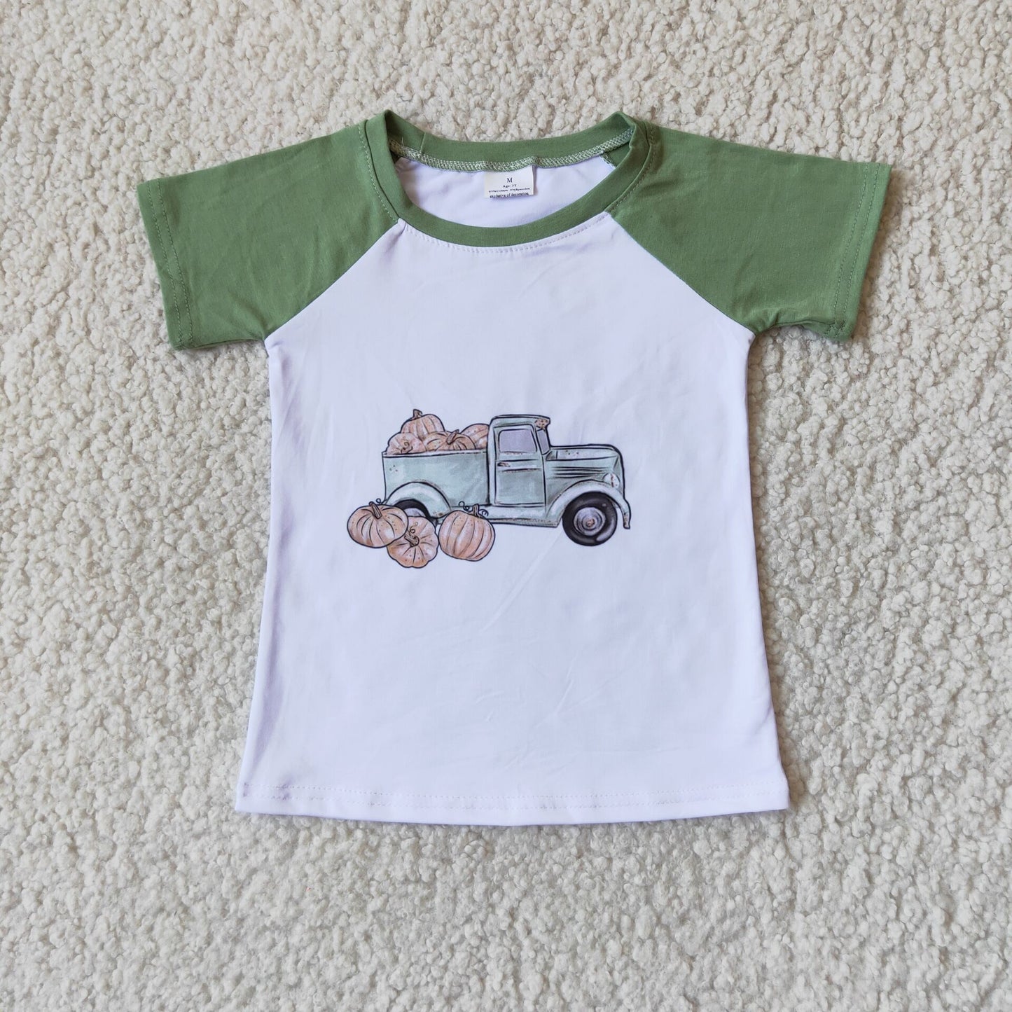 A15-13 Pumpkin truck green short sleeve boys top