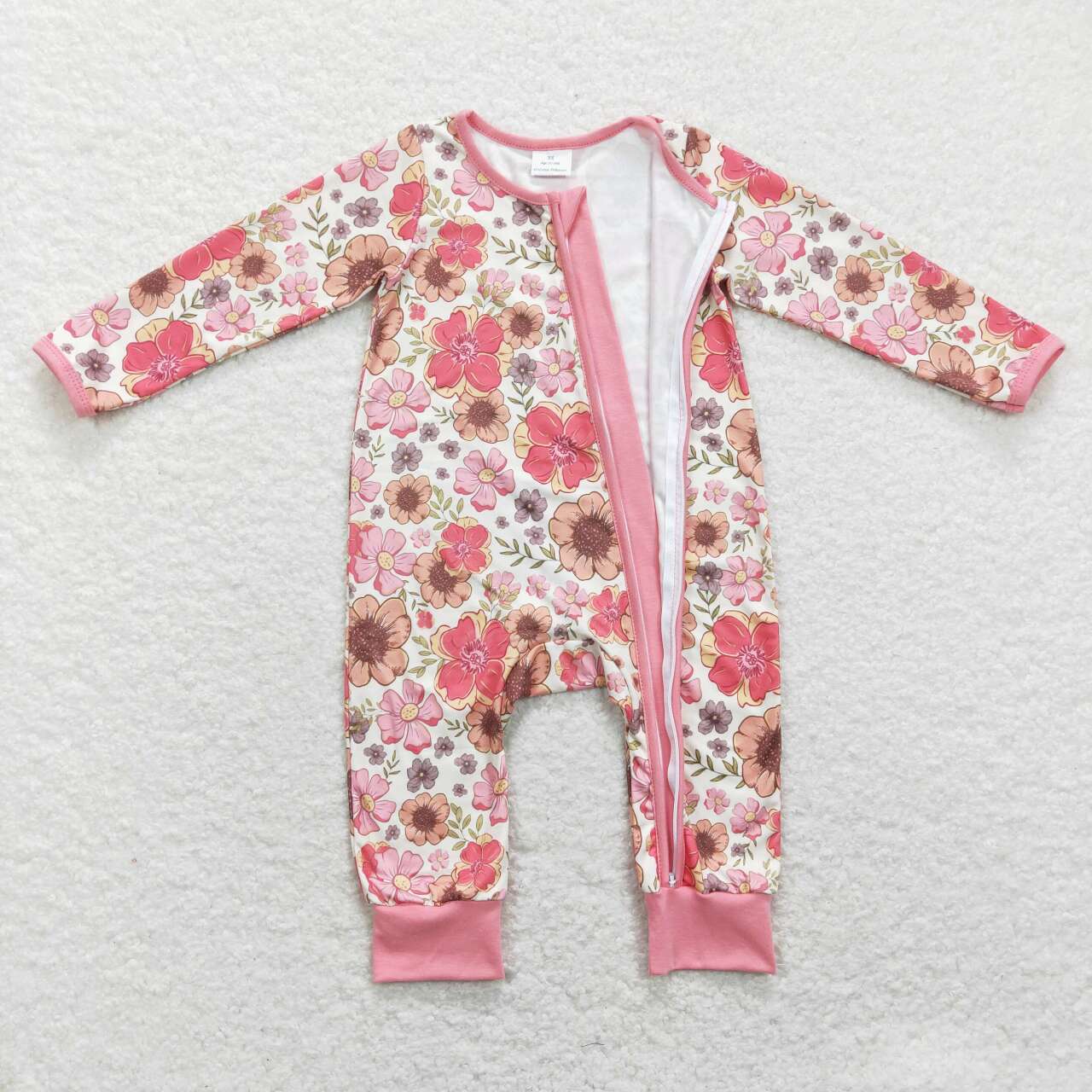 USA SHOP LR0895 Baby Girl Grow In Grace Flowers Pink Long Sleeve Girls Zipper Romper Kids Cute Clothes