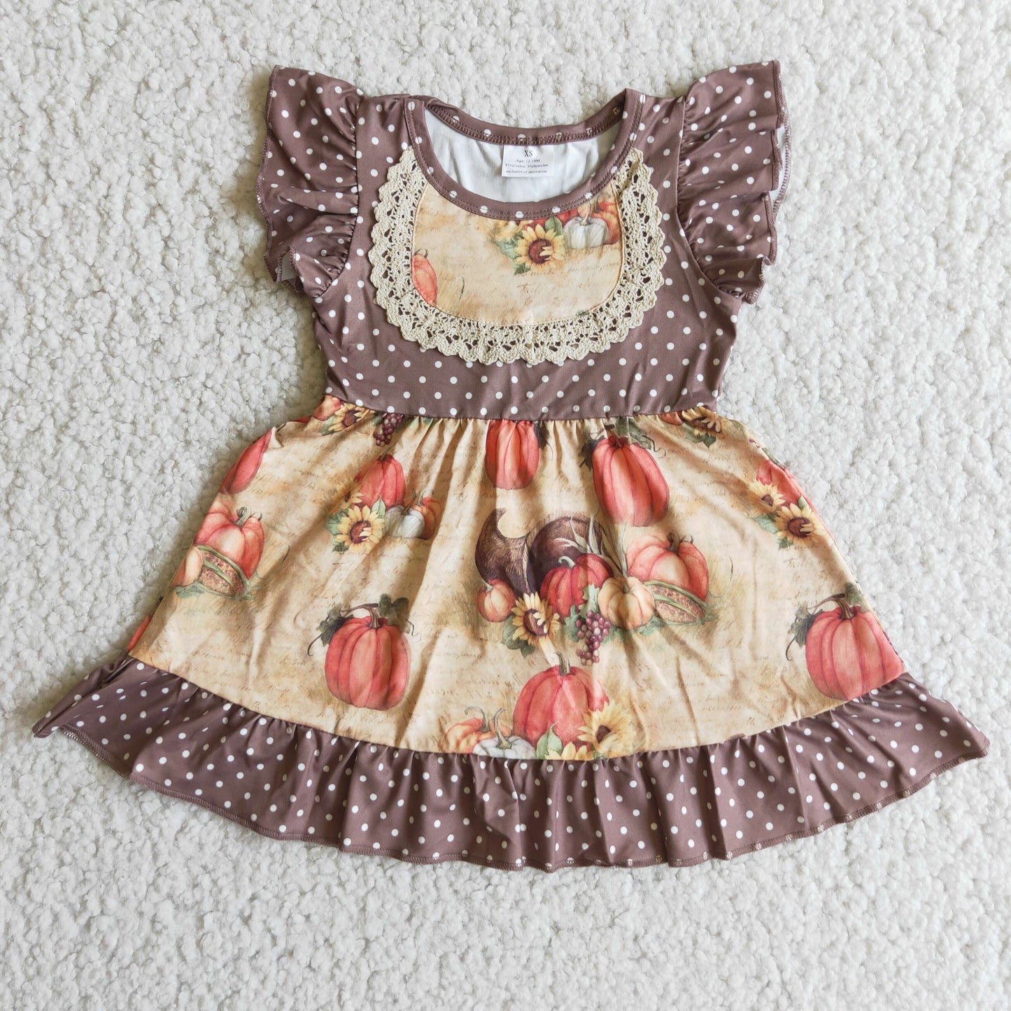 A4-24 Sunflower pimpkin brown flutter sleeve girls dress