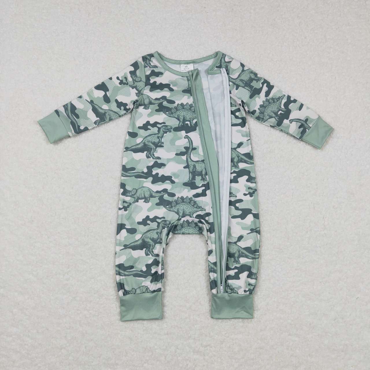 LR0718 Dinosaur green long sleeve kids romper