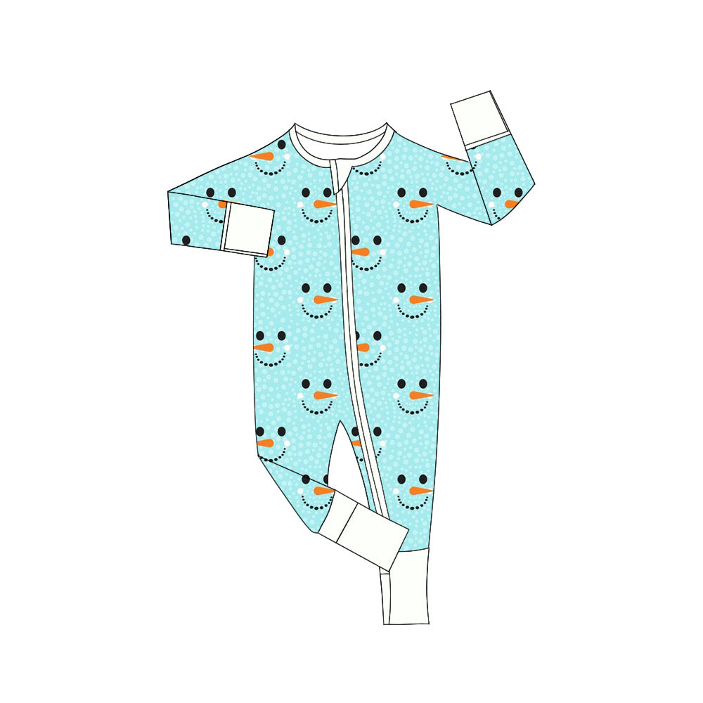 preorder LR1129 Christmas snowman blue zipper long sleeve boys romper