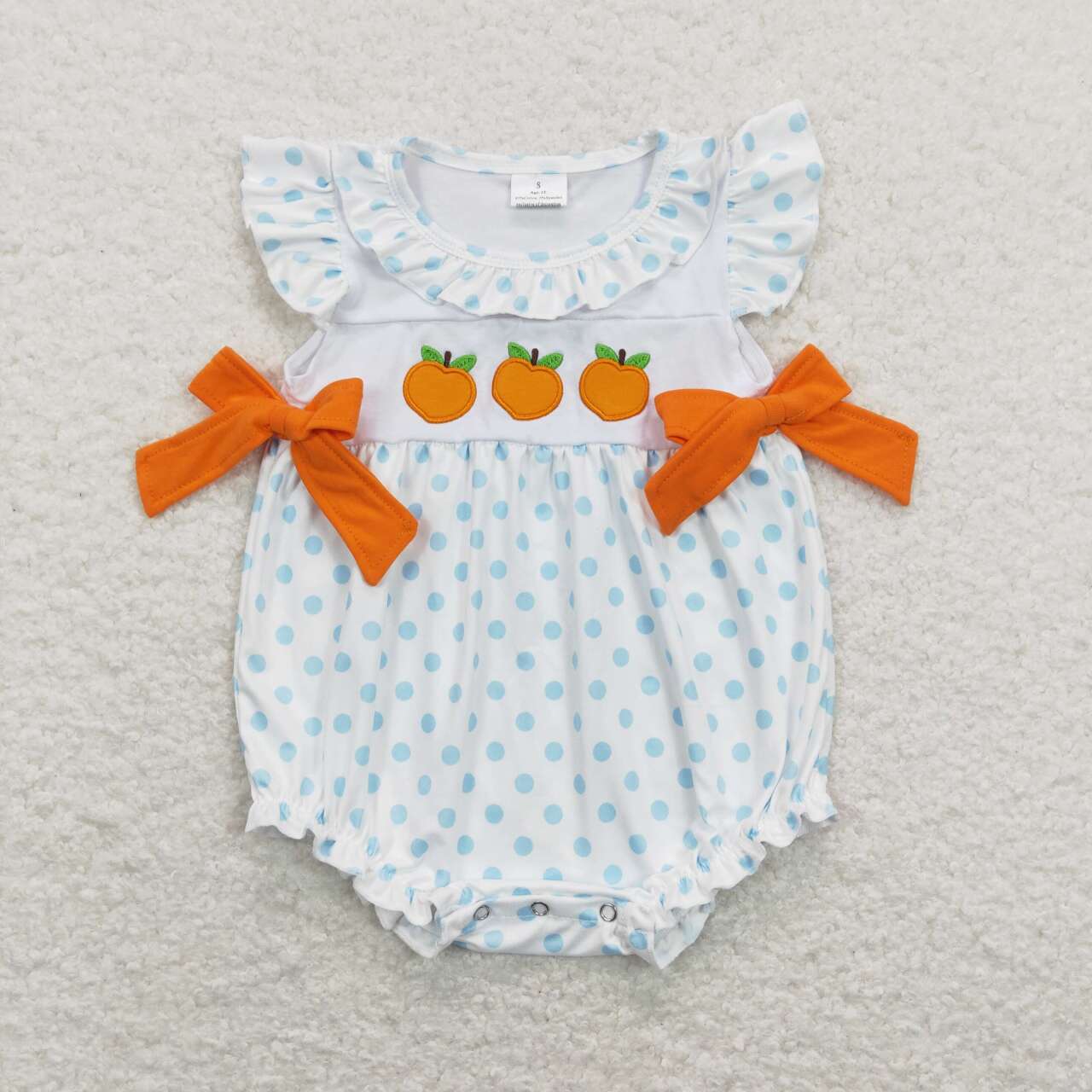 SR0737 Embroidery Orange fruits blue dot flutter sleeve girls romper