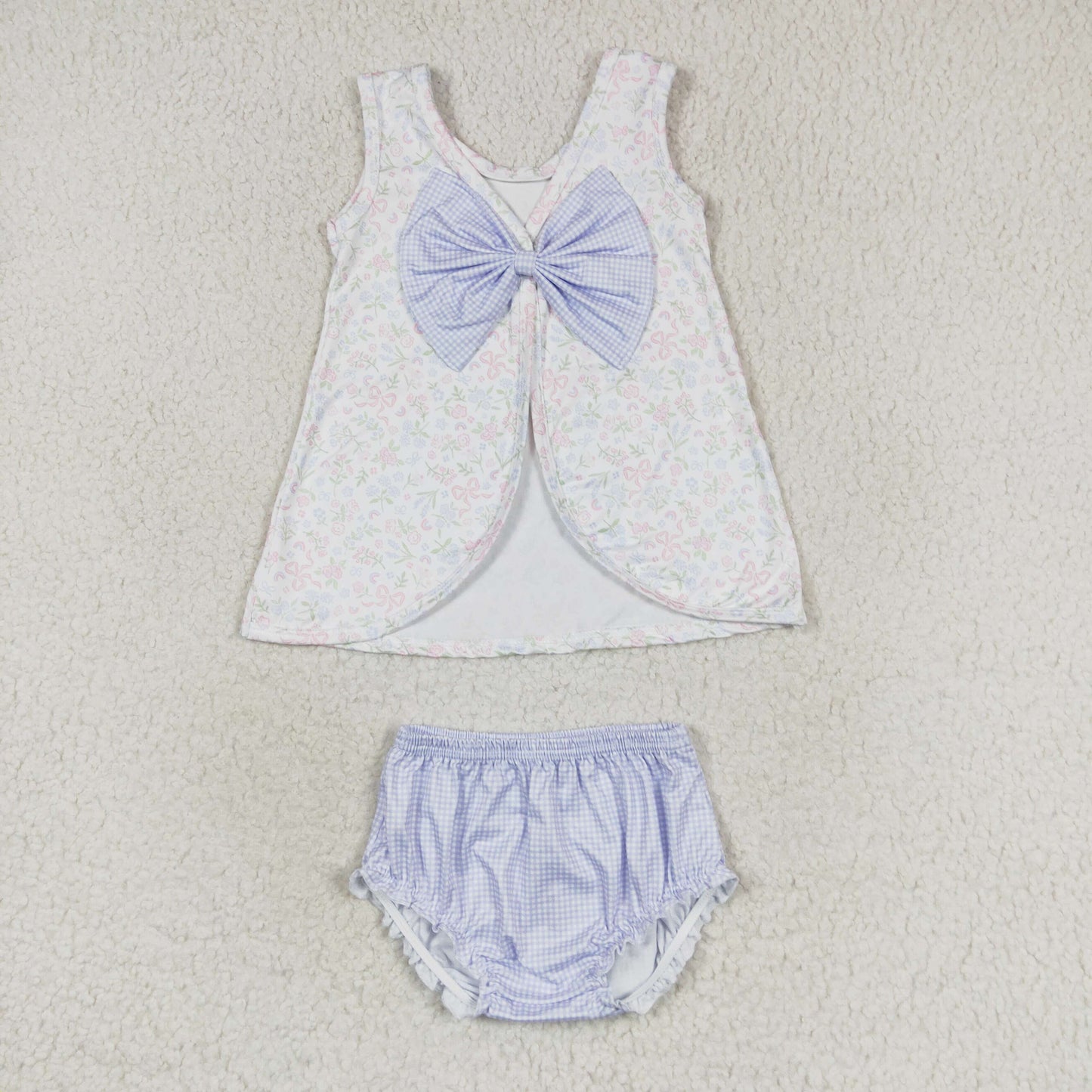 GBO0325 multi color flowers sleeveless blue shorts girls bummies set