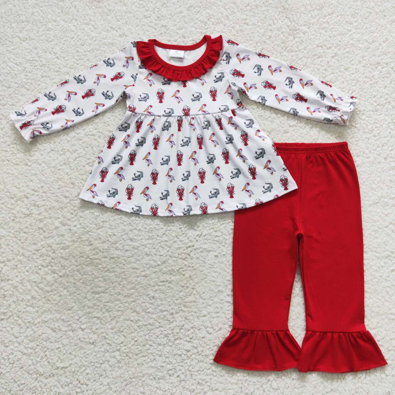 GLP0707 Christmas caryfish red long sleeve pants girls set