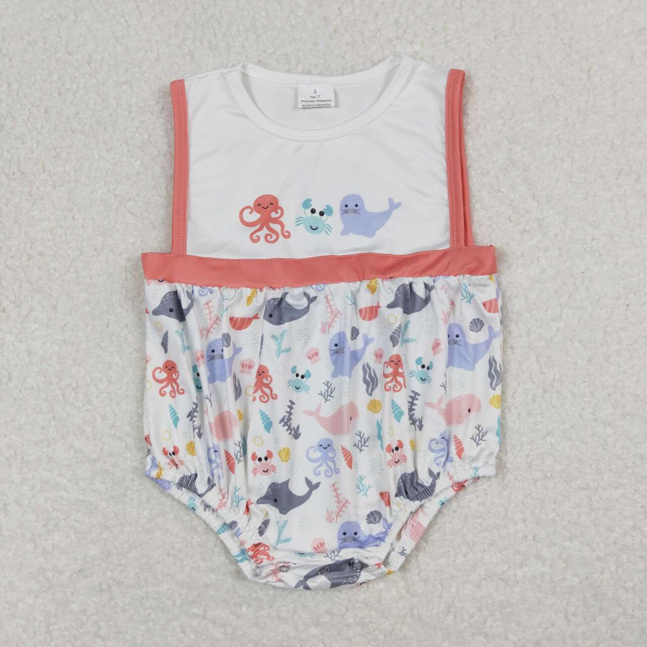 SR1188 Crab sea lion octopus animals sleeveless boys romper