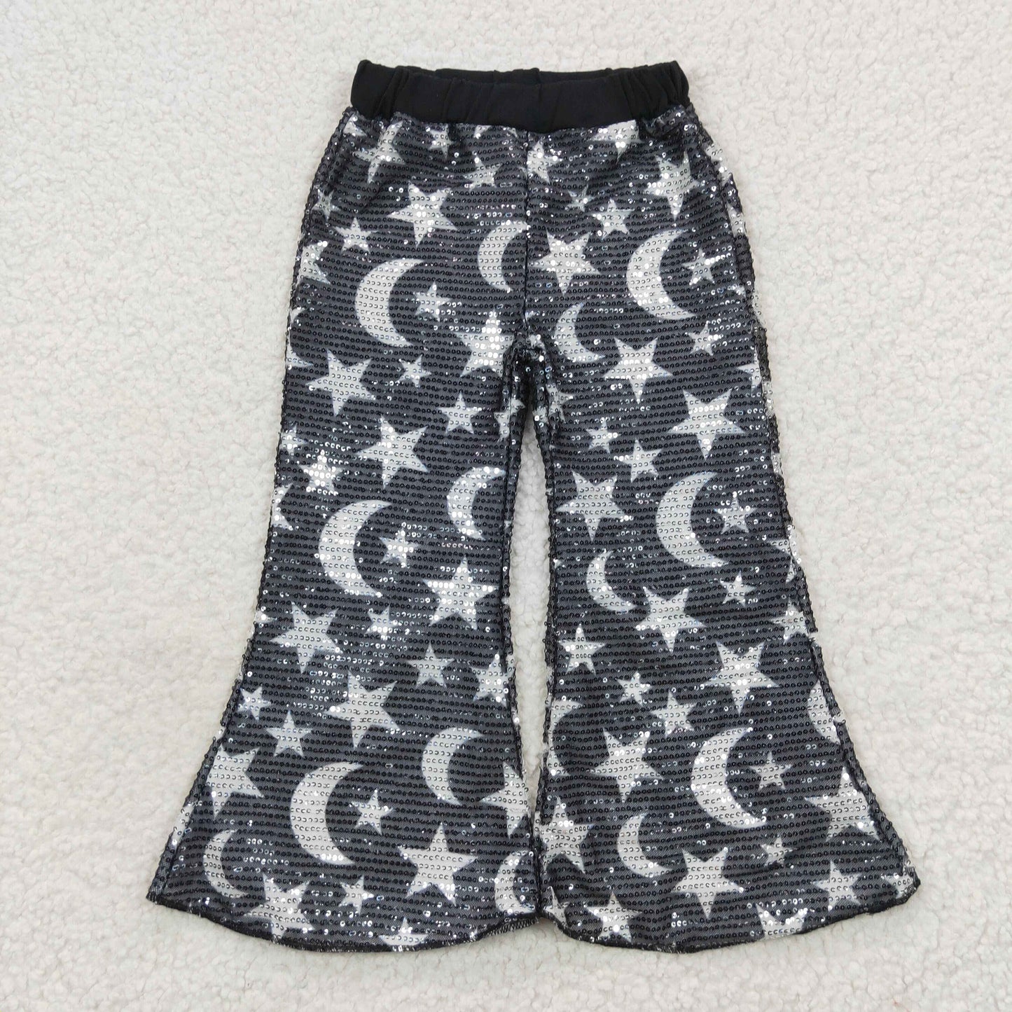 P0245 Star moon black sequin girls pants