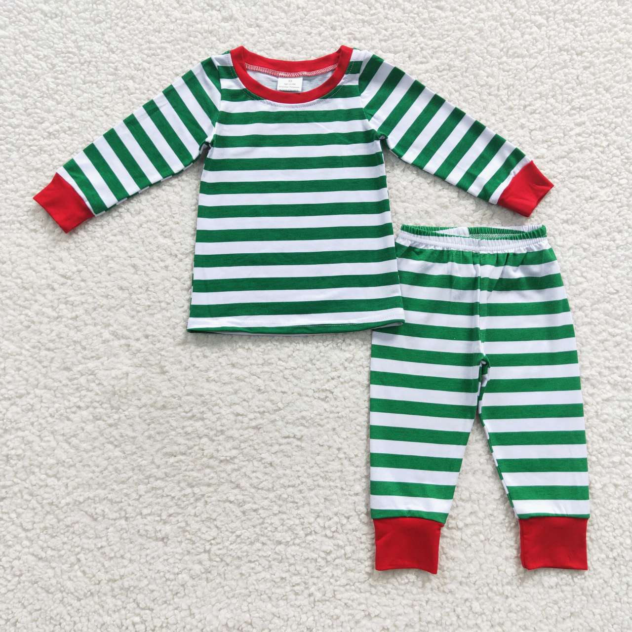 6A8-11 Christmas Green Strip Print Long Sleeves Boys Pajamas