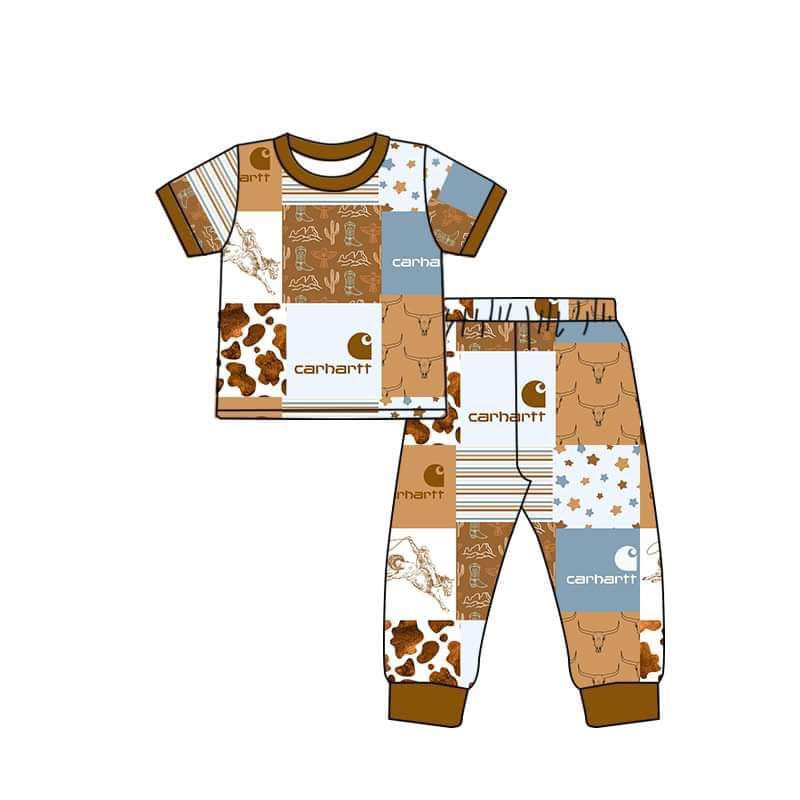 custom style Western brown rodeo short sleeve pants boys pajamas