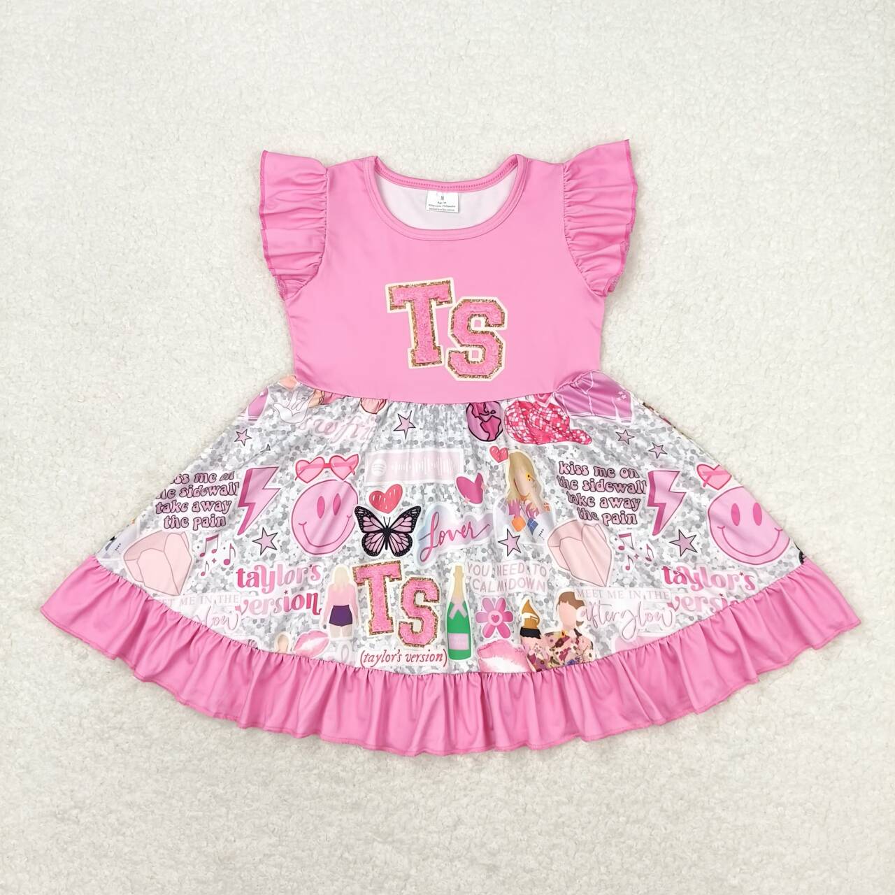 GSD0932 TS country singer hot pink flutter sleeve girls dress