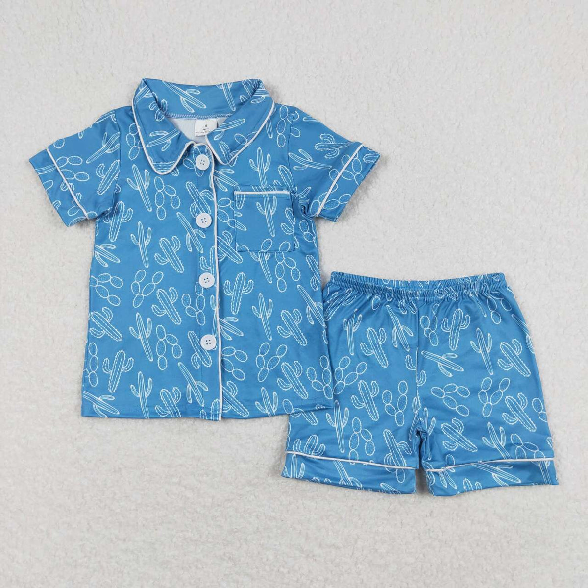 GSSO0842 Western cactus blue pocket short sleeve shorts boys pajamas