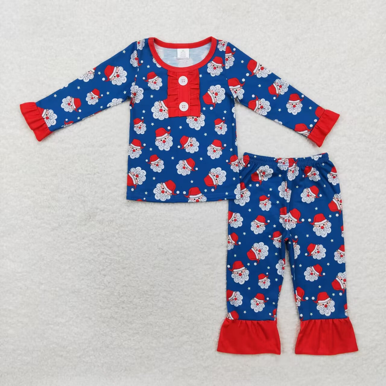 GLP1324 bamboo Christmas Santa blue long sleeve pants girls pajamas