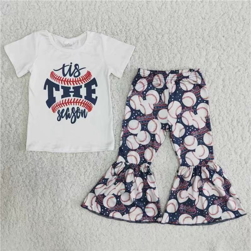 B5-13 Tis The Season Baseball Short Sleeve Pants Girls Set