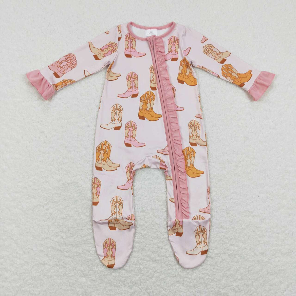 LR0852 Western boot pink long sleeve zipper girls romper