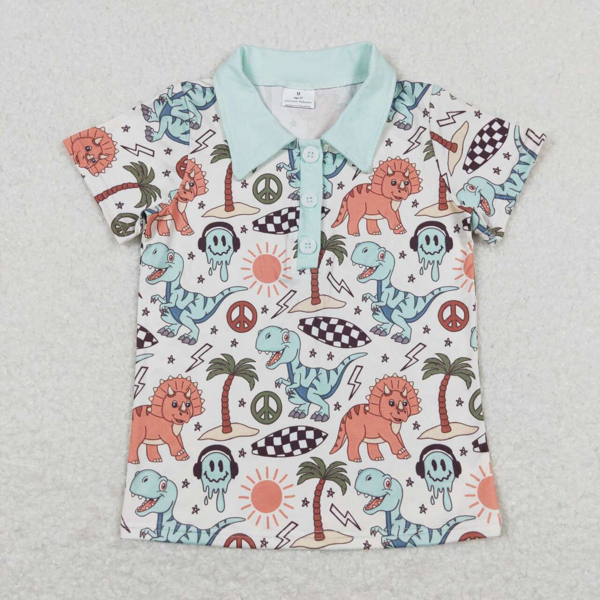 BT0580 Colorful Dinosaur Green Short Sleeve Boys Top