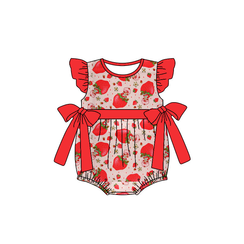 custom style strawberry girl 3 pink flutter sleeve girls romper