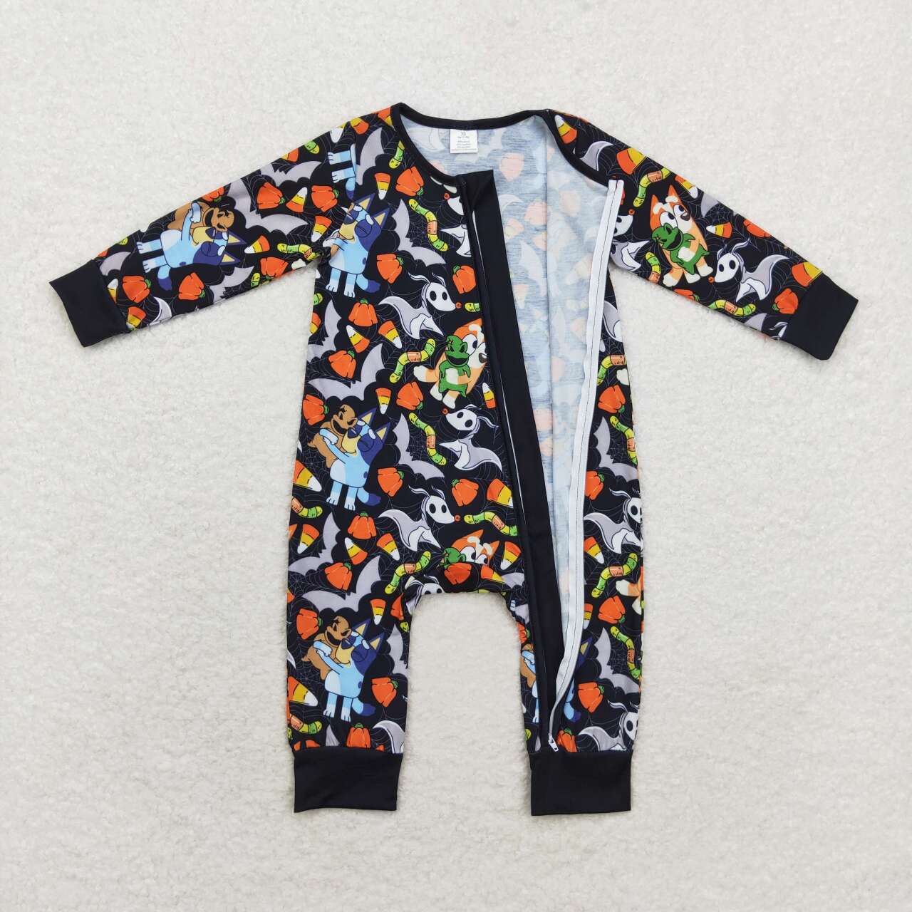 LR1077 bamboo Christmas candy corn spooky cartoon dog black long sleeve zipper girls romper