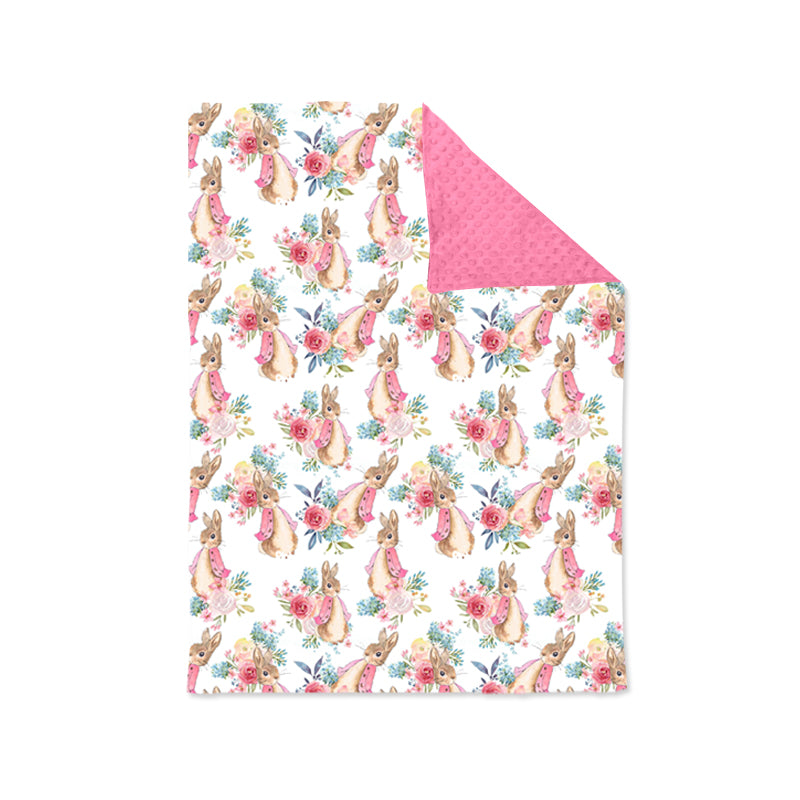 preorder BL0111 Easter rabbit flowers hot pink baby blanket